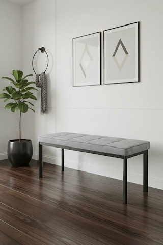 Vena 105x40 Bench - Babyface Kumaş Çımalı Döşeme Puf Bench Siyah Ayaklı Gri