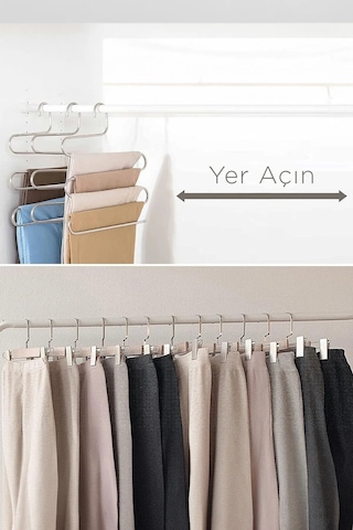 5 Katlı Akıllı Askı , Pantolon Askısı, Şal Askısı, Eşarp Askısı,paslanmaz Çelik Askı Gri