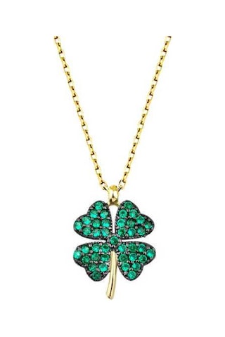 Blackcraft 925 Ayar Gümüş Gold Dört Yapraklı Yonca Kadın Gümüş Kolye Koleksiyon