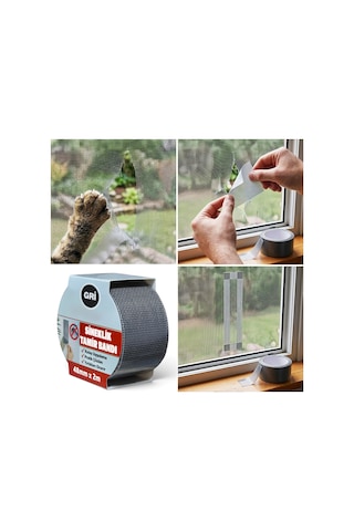 Yapışkan Sineklik Tülü Tamir Bandı 2 Metre X 48 Mm Sinek Teli Yaması Yırtık Delik Onarım Bantı
