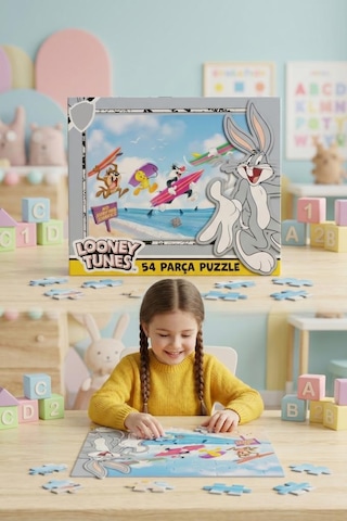 Lisanslı 54 Parça Looney Tunes Bugs Bunny Ve Arkadaşları Eğitici Ve Öğretici Çocuk Puzzle