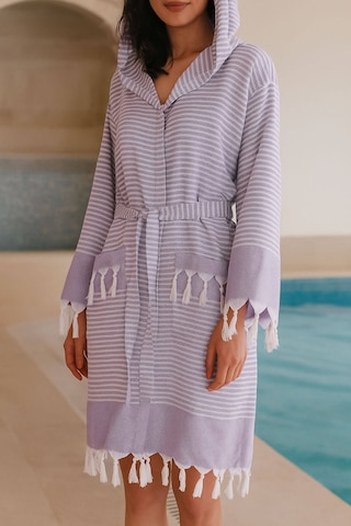 Kapşonlu Unisex Peştemal Plaj Bornozu %100 Pamuklu Seaside Stripe Lila