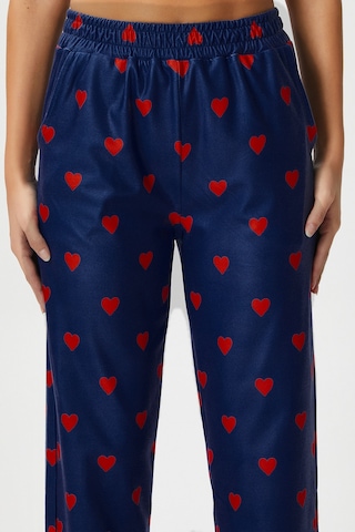 Ritnice Kadın Teddi Ultra Yumuşak Cepli Lacivert Kalp Desen Yılbaşı Pijama Altı Lacivert