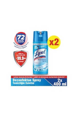 Lysol Pratik Yüzey Temizleyici, Koku Giderici, Dezenfektan Sprey Temizliği Esintisi 2 x 400 ML
