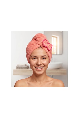Prenses Peluş Mikrofiber Saç Kurulama Havlusu Çizgi Fiyonklu, Pratik Saç Bonesi - Duş, Makyaj Ve Bakım Saç Wrap Pembe