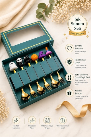 Premium Çocuk Cadı Figürlü Paslanmaz Çelik Uçlu Çatal-kaşık Set, 6 Parça 24+ Ay