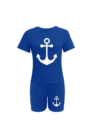 Modaserdem Kadın Kısa Kollu Çapa Baskılı Viskon Ikili Takım Saks Mavi