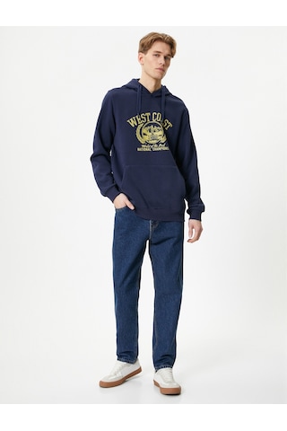 Koton Kolej Baskılı Hoodie Kapşonlu Kanguru Cep Detaylı Lacivert 4wam70212mk Lacivert