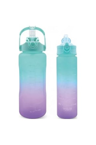 Renk 800ml Kaydırmaz Silikon Gövde Rahat Içim-pipetsiz- Motivasyon Su Matarası Çok Renkli