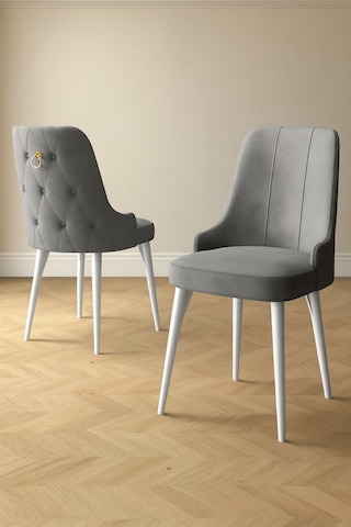 Esa 6 Adet Babyface Kumaş, Beyaz Metal Ayaklı, Mutfak Ve Yemek Odası Sandalyesi Gri