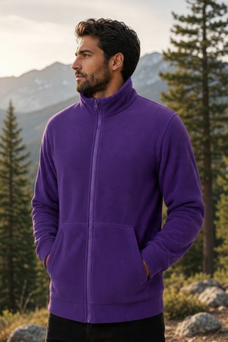 Givoria Erkek Polar Hırka Kışlık Fermuarlı Çeket Tüy Toplamaz Rüzgar Geçirmez Polar Kazak Sweat Mor Mor