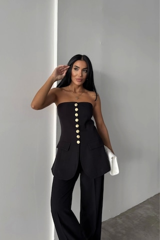 Defymoda Tasarım Gold Düğmeli Strablezyelek - Siyah Siyah