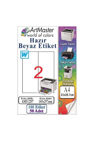 A4 Hazır Beyaz Etiket 105x297 Mm 2 Li 50 Sayfa 1 Paket Kendinden Yapışkanlı Fotokopi Lazer İnkjet Kağıdı Yazıcılar