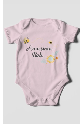 Morivokids Annesinin Balı Kısa Kollu Bebek Body %100 Pamuk Bebe Pembe