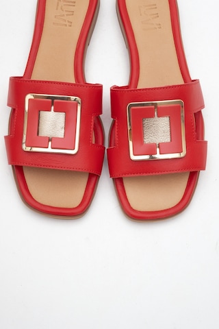 Luvishoes Luvi Shoes Millie Kırmızı Hakiki Deri Tokalı Kadın Terlik Kırmızı