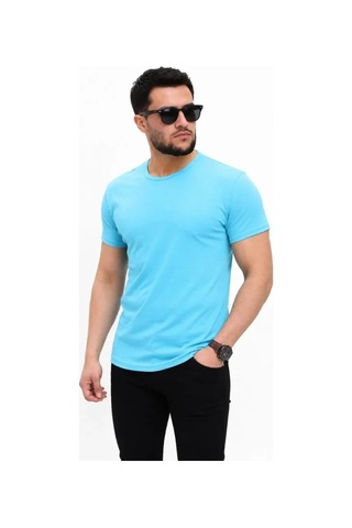 Veraura Lifestyle Erkek Basic Tişört Bisiklet Yaka Kısa Kol Günlük Yazlık Slim Fit T-shirt - Açık Mavi