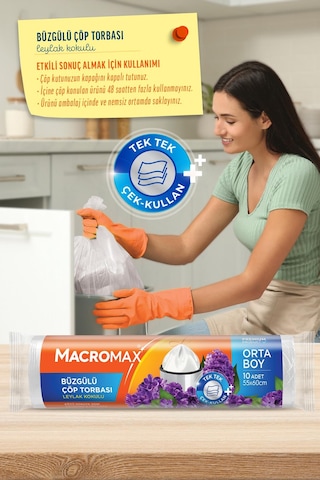 Macromax Büzgülü Leylak Çöp Torbası Orta Boy 10'lu X 3 Adet