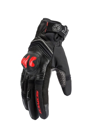 Ebakbak Motosiklet Eldiveni Deri Ve Cordura Reflektörlü Su Geçirmez Mebran Kışlık Motor Eldiveni Kırmızı