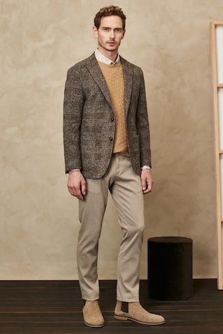 AC&Co / Altınyıldız Classics Altınyıldız Classics Erkek Kahverengi-Gri Slim Fit Dar Kesim Kırlanıgıç Yaka Ekose Desenli Yünlü Ceket 4A0423100015KVG466N Kahverengi - Gri