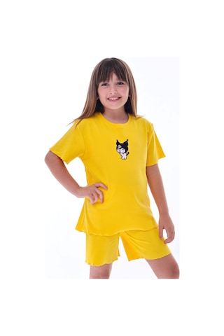 Ribana Beybi Overlok Detaylı Kuromi Nakışlı Alt-üst Takım Sarı