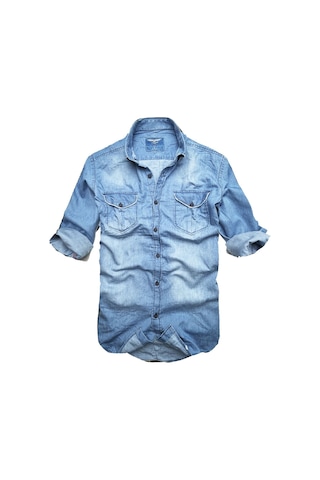 Slim Fit Saf Pamuk Denim Kumaş Kot Gömlek--çiftcep Mavi-- Açık Mavi