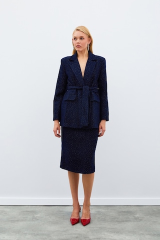Sateen Midi Boy Tüvit Etek - Lacivert-135027 Lacivert