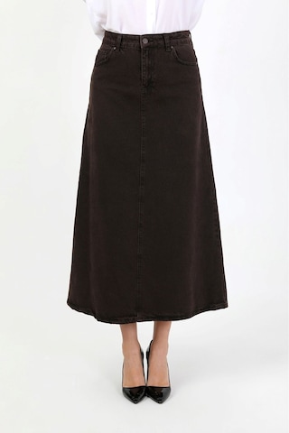 Yüksek Bel A Kesim Denim Etek Kahverengi Kahverengi