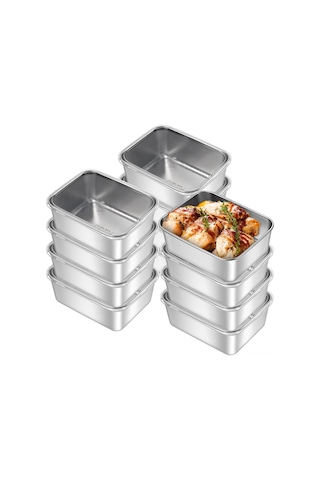 Kangvka 12 Adet 6 Litre Multifonksiyonlu Paslanmaz Çelik Buzdolabı Saklama Kutusu, Havuzlu Kapaklı, Yemek Tazeliğini Uzatır, Toplumlu Ev/mutfak/restoran Kullanıma Uygun Gümüş