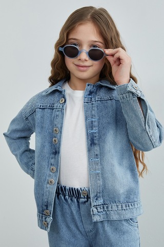 Fullamoda Taşlı Beli Lastikli Kız Çocuk Jean 3 Lü Takım Mavi