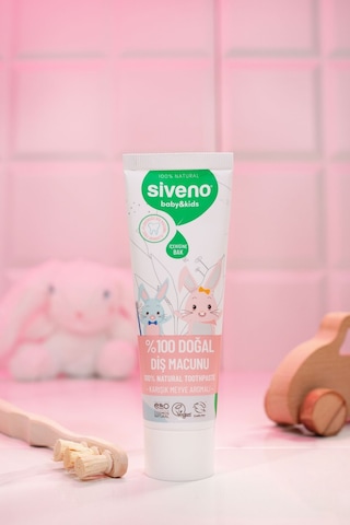 Siveno %100 Doğal Diş Macunu Bebek - Çocuk İçin Karışık Meyve Aromalı Florürsüz 50 ml