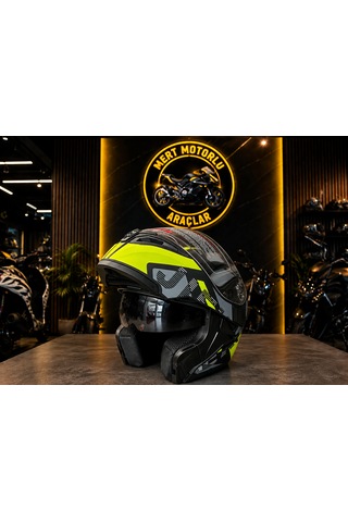 Jk 902 Matt Black H1 Yellow Çene Açılır Motosiklet Kaskı Siyah Yeşil
