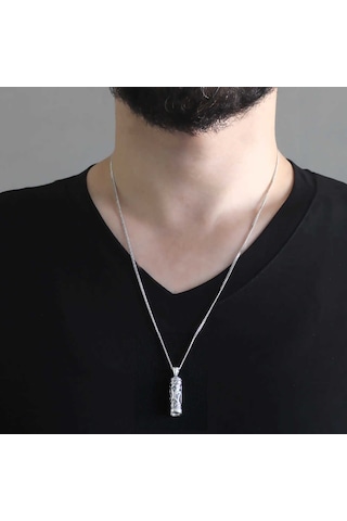 Arapça "Muhammed" Yazılı 925 Ayar Gümüş Cevşen Kolye (393309300)
