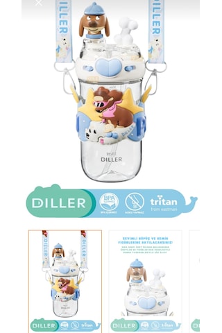 Benisa Shop Dıller 580 Ml Askılı Çocuk Matara/suluk Beyaz - Mavi