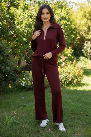 Kadın Bordo Fermuarlı Yakalı Eşofman Takım