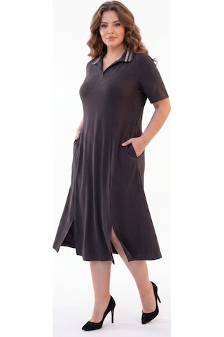 Wearon Kadın Polo Yaka Kısa Kol Likralı Elbise 7386 Bgl-st05664 Siyah