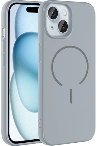 Apple Uyumlu iPhone 15 Kılıf Meta Lansman M-safe Kamera Korumalı İçi Kadife Yumuşak Renkli Süet Silikon Titanyum-gri