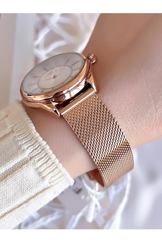 Ferro Hasır Kordonlu Rose Gold Kararmaz Renk Atmaz 3 Atm Özel Tasarım Kadın Kol Saat 21152cwt-c