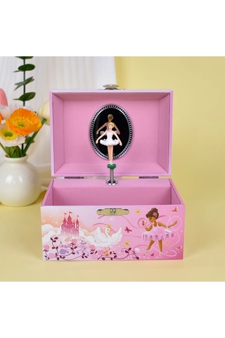 Willowhaven Klasik Kare Kurmalı Pembe Ahşap Müzik Kutusu - Blond Baleci Figürlü Mücevher Saklama Kutusu