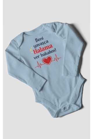 Morivokids Beni Yavaşça Halama Ver Bakalım Uzun Kollu Çıtçıtlı Bebek Body Bebe Mavisi
