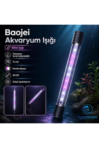 Akvaryum Işığı - Bitki Işığı - Balık Işığı - Tamamen Su İçinde Kullanılabilir - 12 Led - Pembe Beyaz - 20 Cm - Güçlü Aydınlatma - 3.5w