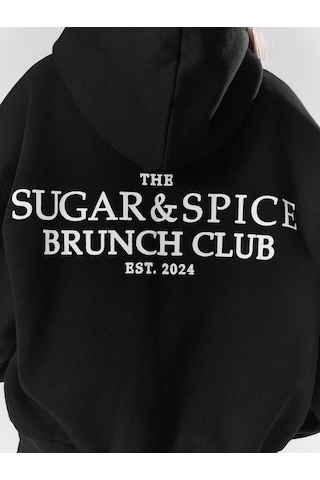 Macklin Unisex Kadın Erkek Sugar Spice Baskılı Oversize 3 Iplik Kapüşonlu Sweatshirt Ve Baggy Eşofman Altı Siyah