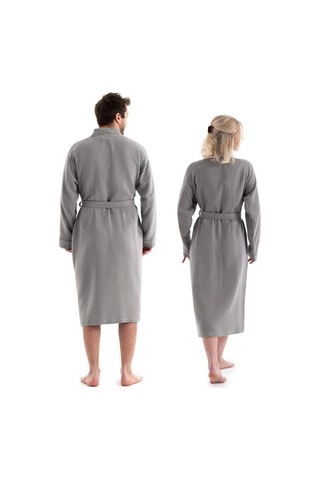 Unisex Kimono Müslin Bornoz + Havlu Seti Gri-grı Gri