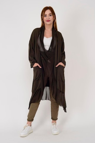 Italyan Ipek Detaylı Oversize Kaftan & Bluz-8711 Koyu Kahve
