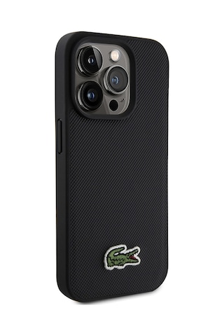 Apple Uyumlu iPhone 15 Pro Max Kılıf Lacoste Lisanslı İkonik Timsah Dokuma Logolu Kapak + Type-c Kablo 1.5m Siyah