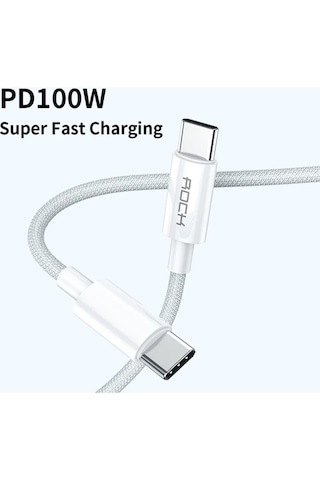 100w Type-c To Type-c 5a Pd 1 Metre Şarj Ve Data Kablosu iPad Uyumlu  & Macbook Uyumlu  - Beyaz