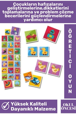 Preschool Eğitici Öğretici Zeka Hafıza Geliştirici Okul Öncesi Eğlenceli Eşleştirme Hafıza Oyunu