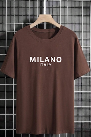 Erkek Milano Baskılı Oversize Tshirt Kahverengi