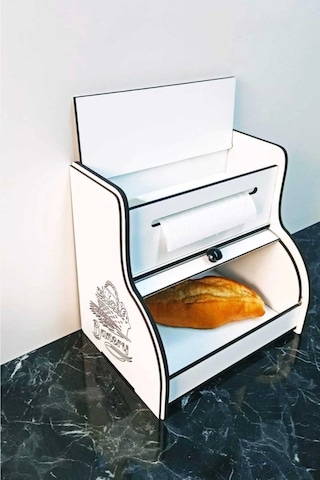 New Bread Box-yeni Ekmeklik, Havlu Peçetelik Saklama Gözlü , Baharatlık Rafı, Dekoratif Yazılı Beyaz