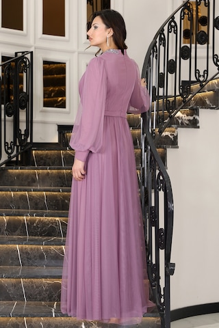 Raika Moda Senna Taş Detaylı Büyük Beden Şık Tesettür Abiye Lavanta