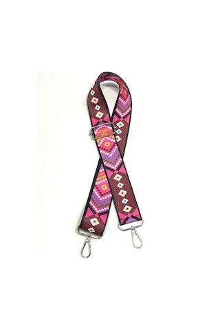 Karan Tuhafiye Otantik Desenli Çanta Sapı / Ayarlanabilir Palaska / Polyester Çanta Sapı Pembe